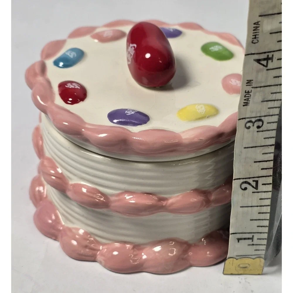 Jelly Belly Ceramic Birthday Cake Jelly Bean Pink Candy or Trinket Box